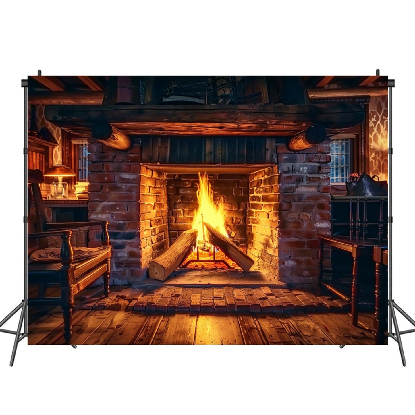 Realistic Fireplace Polyester Backdrop with Burning Wood Design - Available in Multiple Sizes (small: 99.06cm x 149.86cm, large: 179.83cm x 229.87cm) - Perfect for Winter Celebrations, Family Get-Togethers, Outdoor Events, and Multi-functional Use for