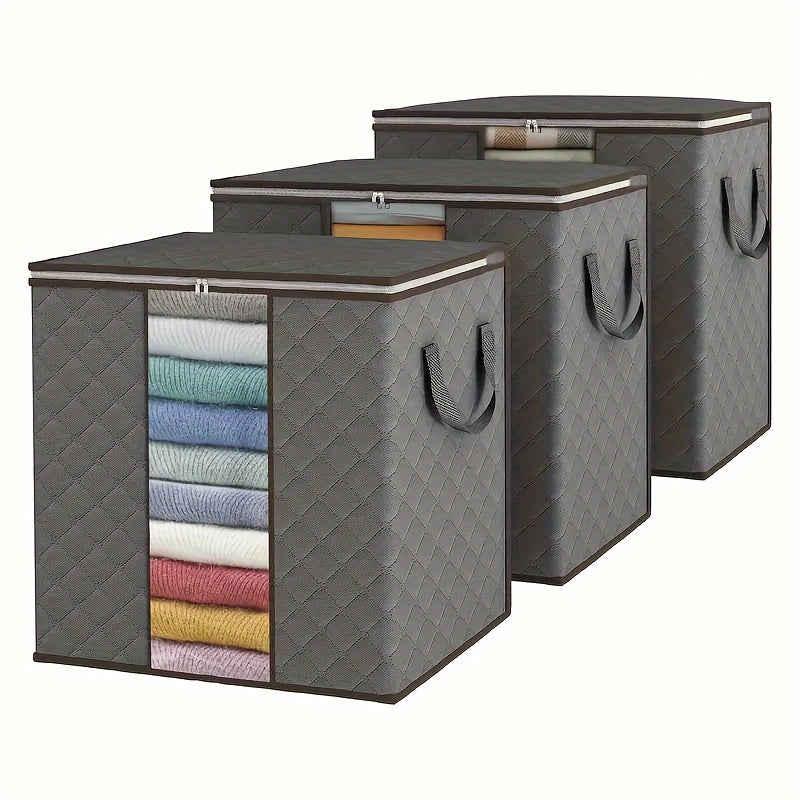 Set of 3 Portable Fabric Storage Boxes with Large Capacity, Foldable Design for Blankets and Clothing, Ideal for Organizing Bedrooms, Wardrobes, Dorm Rooms, and Closets