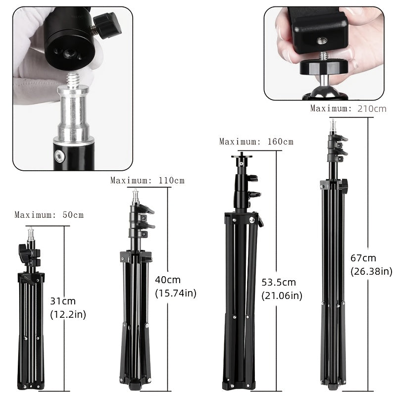 63-inch extendable tripod made of heavy duty carbon steel for supporting softbox, video flash, reflector, and lighting background in photo studio.