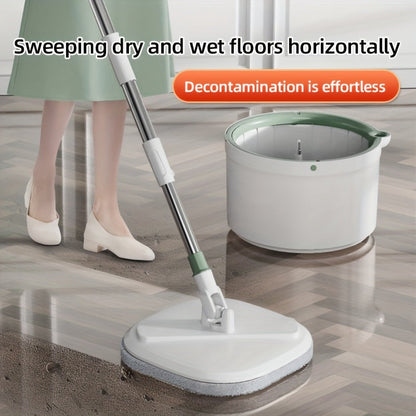 This all-in-one cleaning set includes a white and green hands-free washing mop and bucket set, complete with 3 replacement heads. The rotating floor mop, lazy mop, and dust removal mop are perfect for easy and efficient cleaning. The Qianhe wet use mop