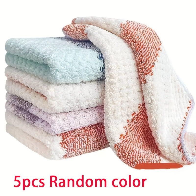 SoftTouch Microfiber Kitchen Towels - Set of 5/10, Absorbent Dish Cloths, Multi-Purpose Cleaning Scrub Pads, Knit Fabric, Random Colors - Perfect for Living Room and Kitchen Use