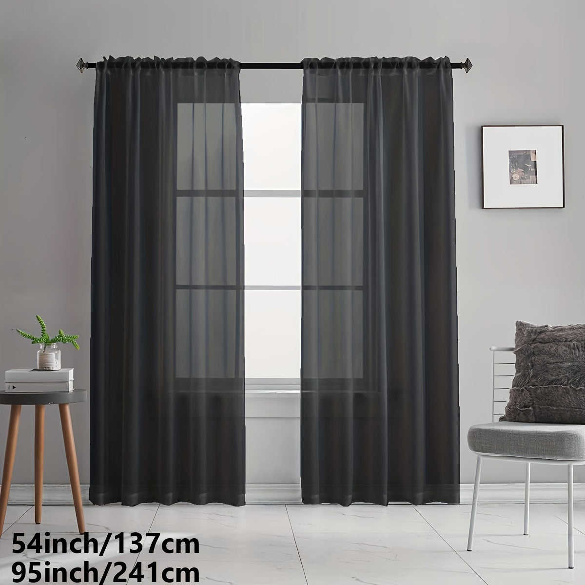 Set of 2 Sheer Curtain Panels, Rod Pocket Voile Sheer Drapes for Living Room/Bedroom - 2 Pieces