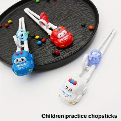 Kids cartoon car style practice chopsticks, 3.5cm/1.3in, 3-6 years, plastic material, solid pattern.