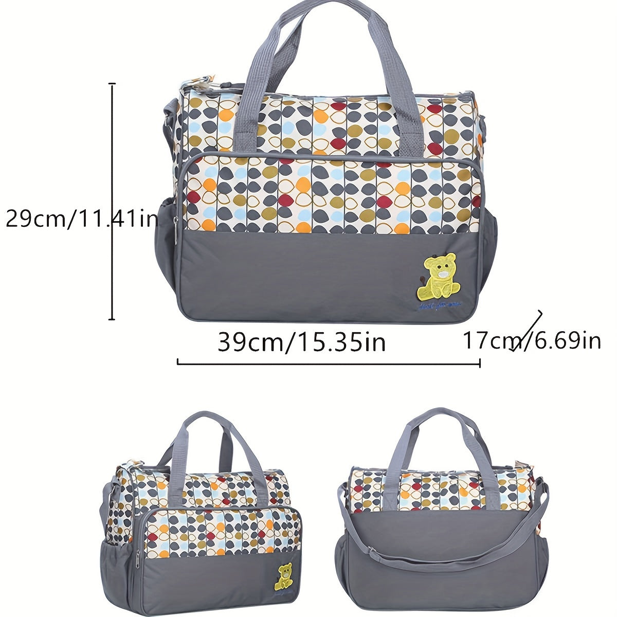 Set of five bags for moms, including a large-capacity one-shoulder hand-held bag, slant cross multi-functional bag, and printed bear diaper bag.