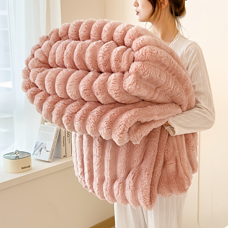 Get cozy with this multifunctional blanket made of ultra-soft milk fleece. Featuring a modern striped texture, this blanket is perfect for all-season comfort on your bed, sofa, or even while camping. Machine washable for easy care, this blanket is an