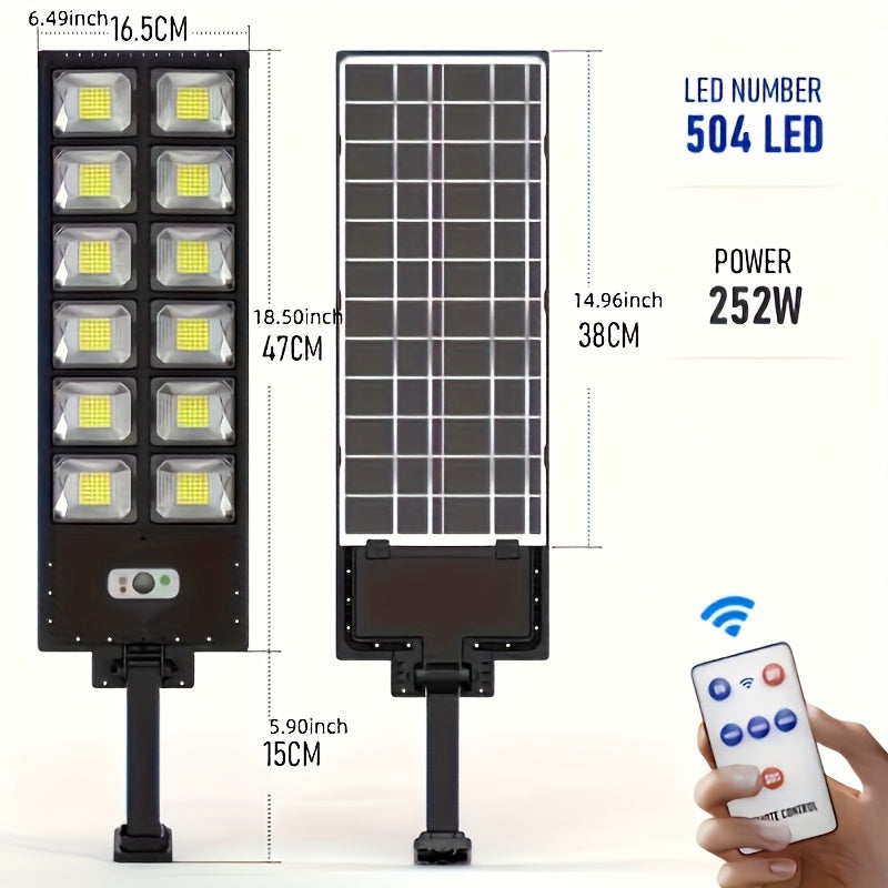 LOVEWE Solar Street Lights Outdoor with Motion Sensor, Remote Control, and Infrared Sensor. Solar powered with non-rechargeable button battery. Ideal for yard, deck, garden, and parking lot