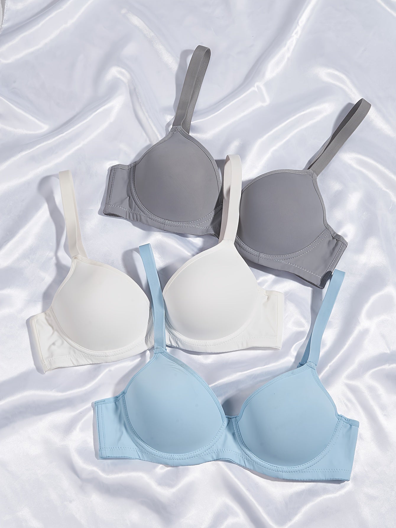 3 Simple Solid T-Shirt Bras, Comfortable Push Up Bra for Women's Lingerie & Underwear