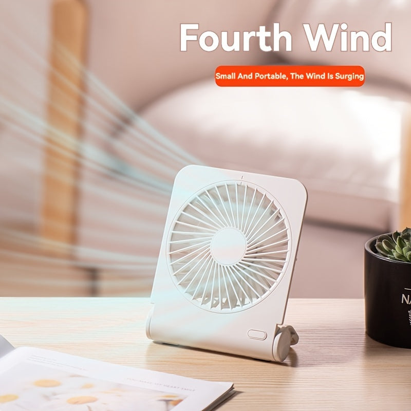 Get ready for summer with this convenient and adorable Desktop Slim Mini Fan! This ultra-quiet USB fan is perfect for your office desk, living room, or even while you're on the go. Featuring four-speed wind power and a built-in battery for fast charging