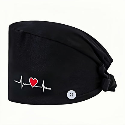 Women's embroidered heart pattern beanie cap made of 100% polyester with breathable, inelastic design. Features sweat-absorbent lining, dust-proof material, and adjustable elastic band.