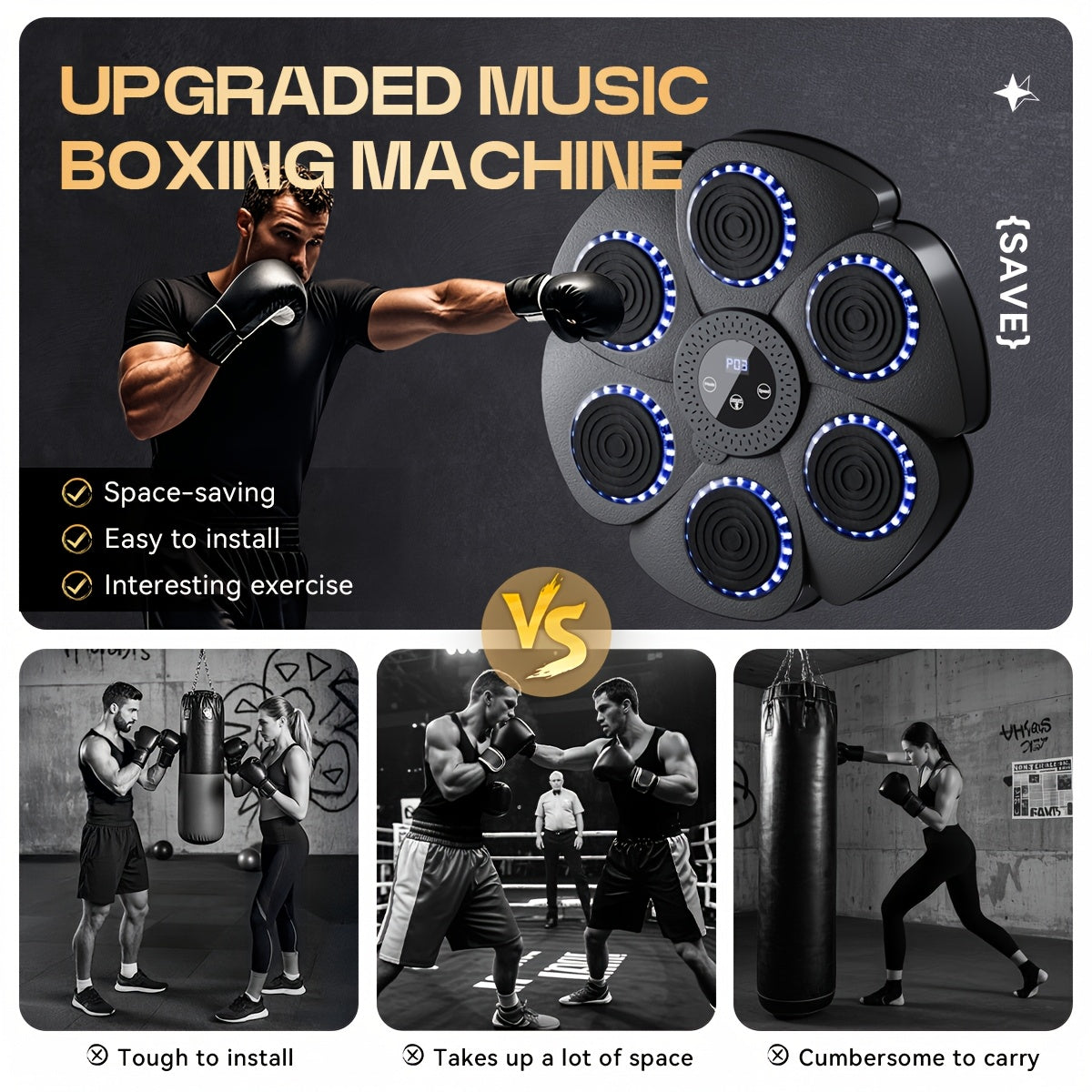 PJ 1pc Music Boxing Machine for Home Fitness - Wall-Mounted, Smart Music Boxing Trainer with USB Charging