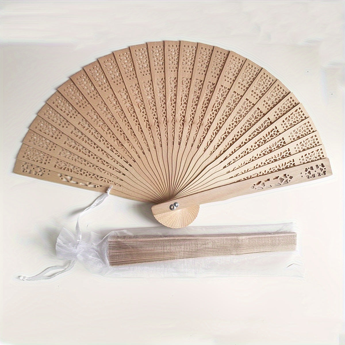 Set of 24 Elegant Wooden Wedding Fans - Folding Hand Fans for Bridal Party Favors and Performance