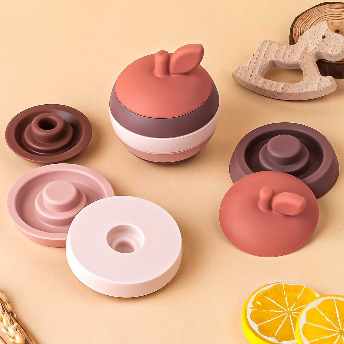 TYRY.HU presents Silicone Stacking Toys for babies, featuring a Fruit Nesting Design with BPA-free Soft Silicone materials. These Colorful Stacking Blocks come with Rubber Teething Toy shapes for Shape & Color Matching education development. A perfect