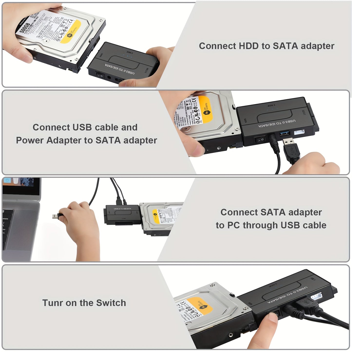 USB 3.0 SATA IDE Hard Drive Reader with Universal Adapter Kit for SATA and IDE HDD SSD, includes 12V/2A EU Power Adapter