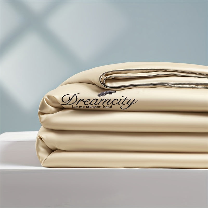 Dreamacity Elegant Summer Quilt - Luxurious Golden Embroidery on Soft, Skin-Friendly 100% Ultrafine Microfiber. Vintage Style Lightweight Cooling Bedding, Machine Washable in Grey. 90g Fabric Weight, Quilting Fabric Only. (Pillowcase & Sheet Not Included)