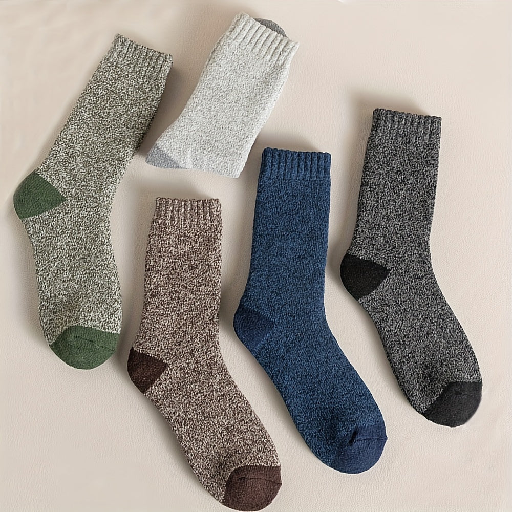 5 Pairs of Men's Thermal Winter Socks - Cozy & Warm for Outdoor Activities | Breathable Polyester Blend with Wool, Acrylic & Rayon | Ribbed Cuffs | Machine Washable