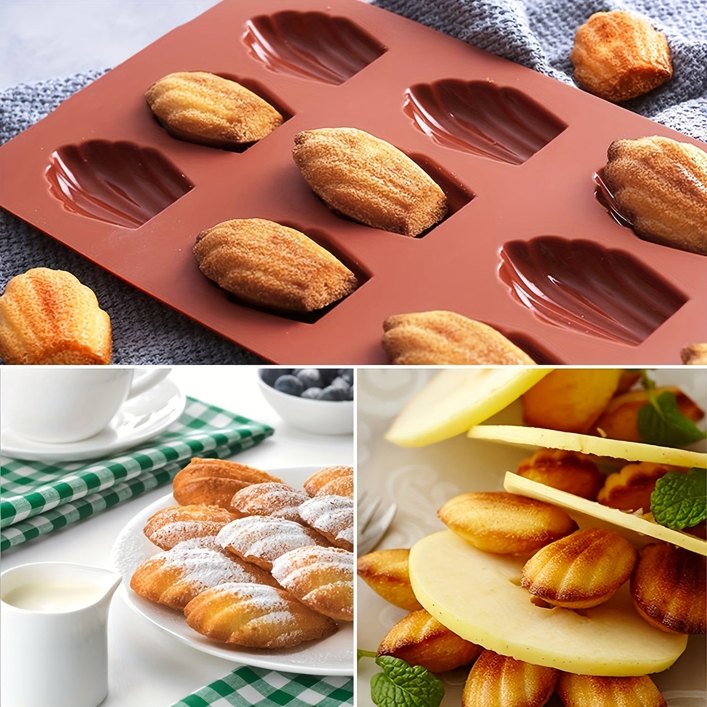 Silicone Madeleine Pan, Set of 2, Nonstick Cookie Mold with 9 Cavities, Baking Supplies for Kitchen