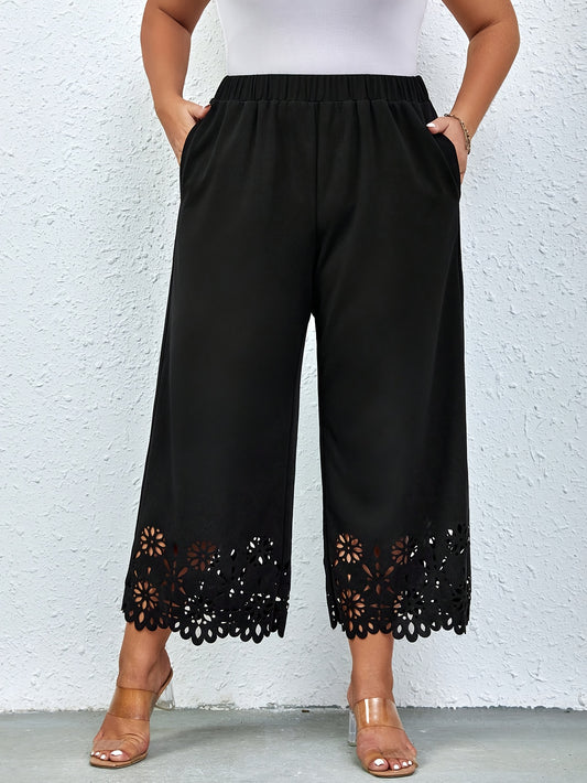 High waist wide leg pants with slant pockets, plus size, elegant style, women's commuter clothing.