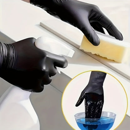 Disposable nitrile gloves available in packs of 50 or 100. These durable gloves are perfect for household cleaning tasks. Waterproof and suitable for use in kitchens, tattooing, hair dyeing, pet care, beauty salons, and other cleaning needs. A must-have