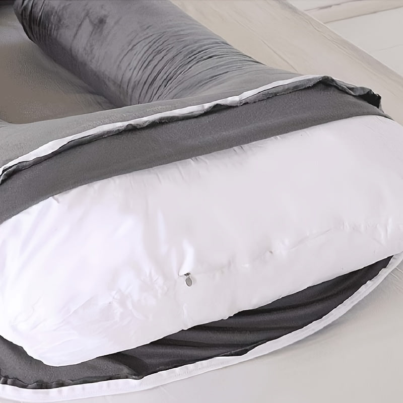 J-Shape Pregnancy Pillow with Cooling Dark Grey Cover - Ideal for Sleeping and Support During Pregnancy, Maternity, and for Adults - A Must-Have for Expecting Mothers.