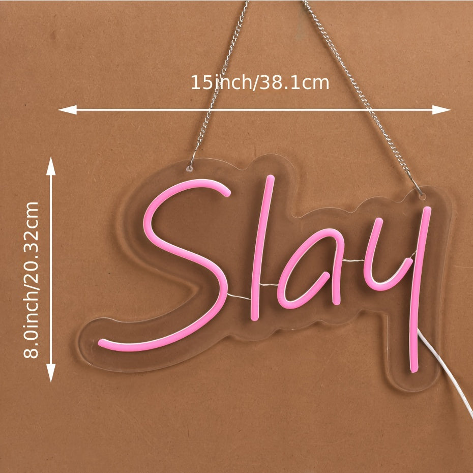 1pc Slay Neon Sign Light, LED, USB Powered, Bedroom Wall Decor for Girls, Dorm Cute Bratz Aesthetic.