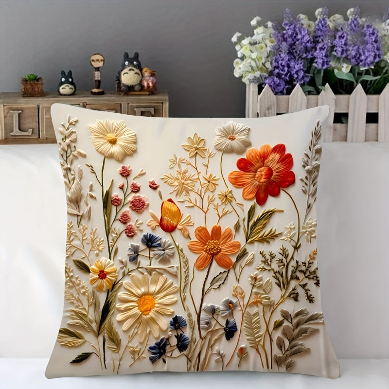 1pc MEMNUN Lodge Style Floral Polyester Cushion Cover with Vibrant Flower Pattern; Machine Washable with Zipper Closure; Woven Decorative Pillow Case for Home and Room Decor (Pillow Insert Not Included)