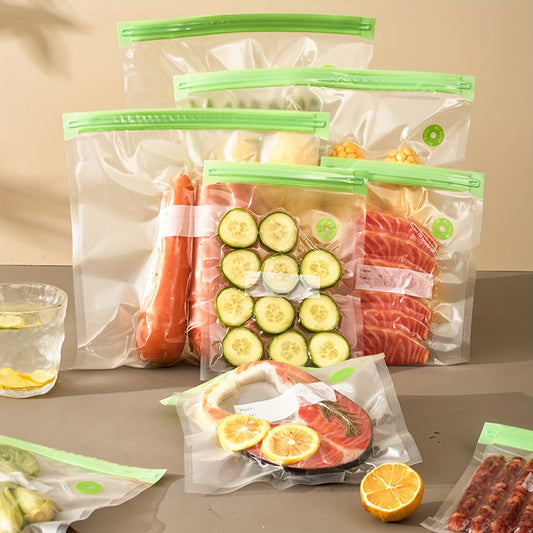 64-piece EFILNEERG set of vacuum food storage bags made from BPA-free plastic. These bags are airtight and leak-proof, come with secure clips, and are perfect for preserving food, vacuum cooking, and organizing your household. They are safe for contact