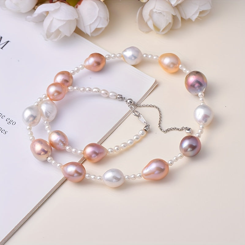 This beautiful necklace features a stunning array of multi-colored Baroque freshwater pearls, each measuring 3mm in size. Its simple yet luxurious design is perfect for both daily wear and special occasions, making it a versatile addition to any jewelry