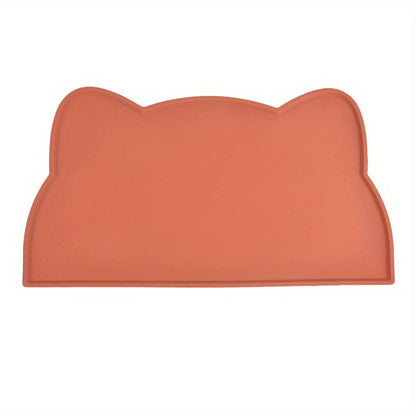 Cat ear-shaped silicone pet feeding mat for cats - non-slip, waterproof, and spill-proof.