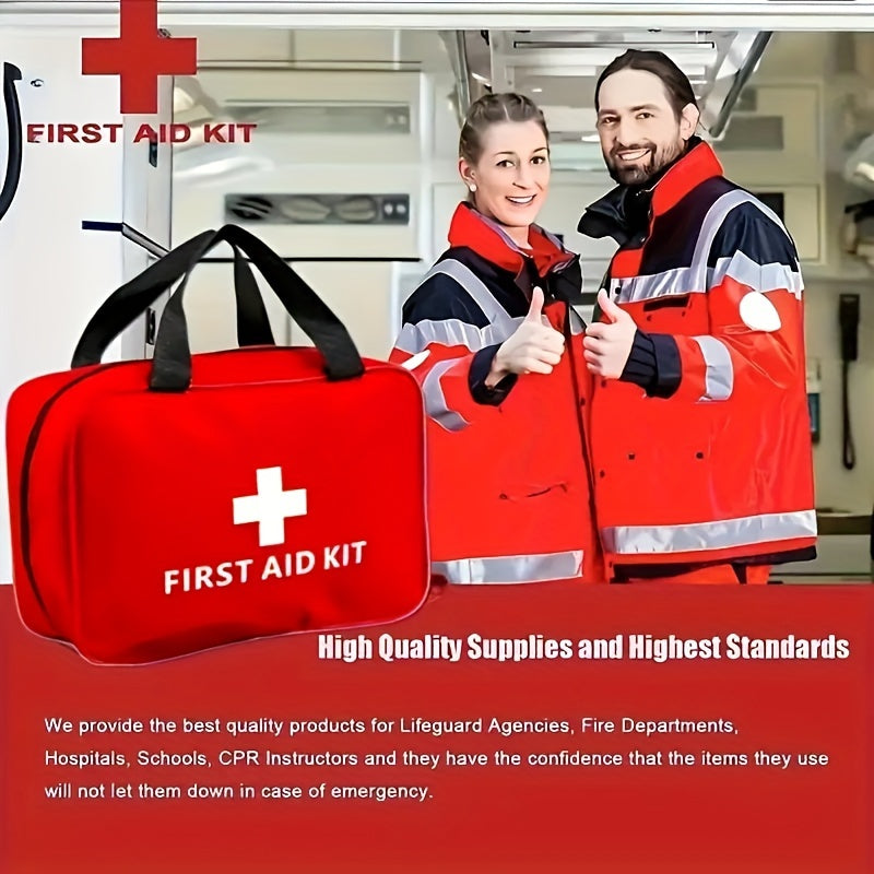 Luxury First Aid Kit (200/210pcs) in Red, with Scissors and Essential Items for Hunting, Hiking, and Camping Emergencies