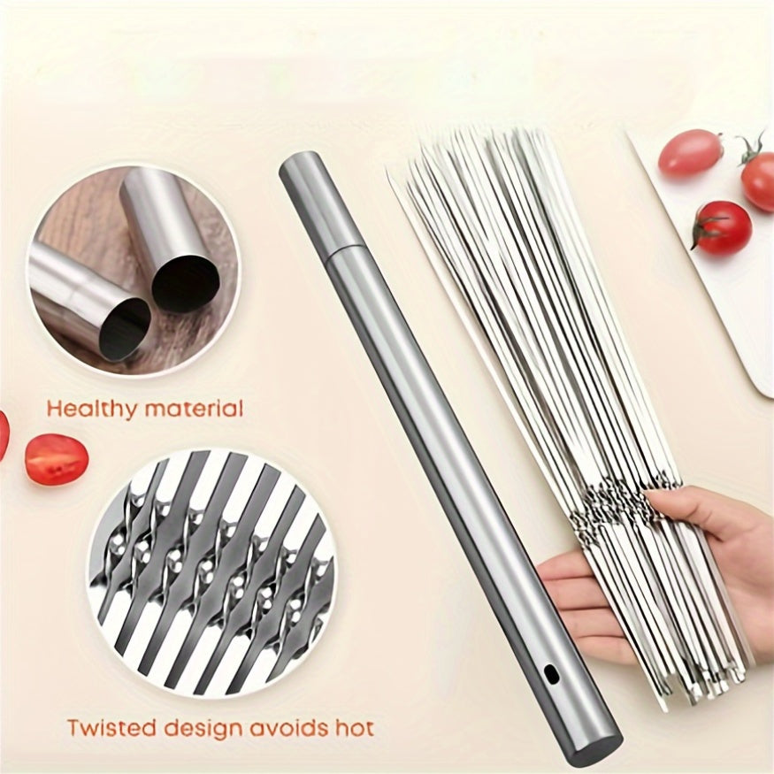 Set of stainless steel barbecue skewers - available in sets of 30 or 50 pieces. These reusable metal kebab sticks are durable, easy to clean, and heat-resistant for grilling meats. Perfect for outdoor camping, picnics, and backyard BBQs.