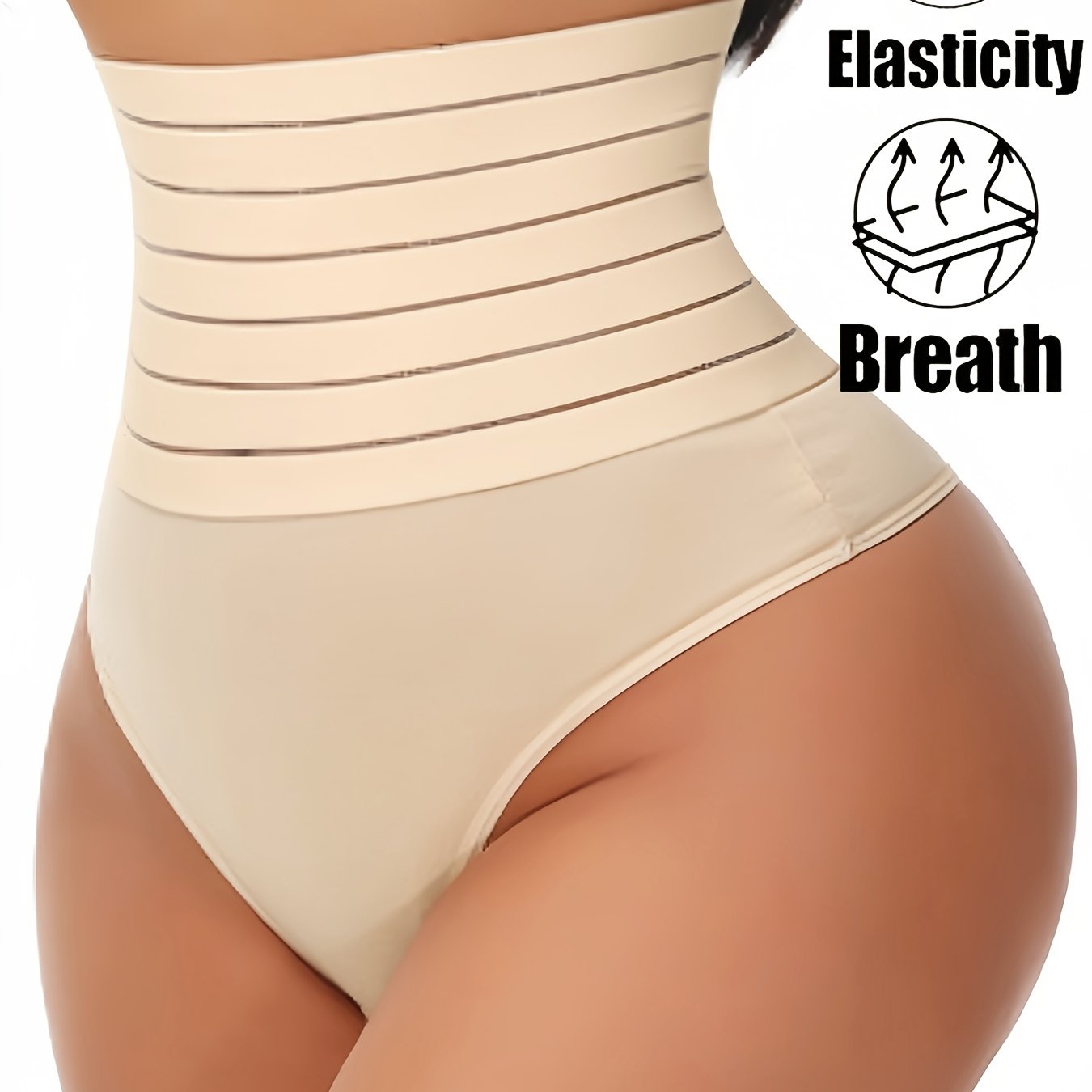 High-waist shapewear panties for women with tummy control and comfort fit in beige nylon blend fabric.