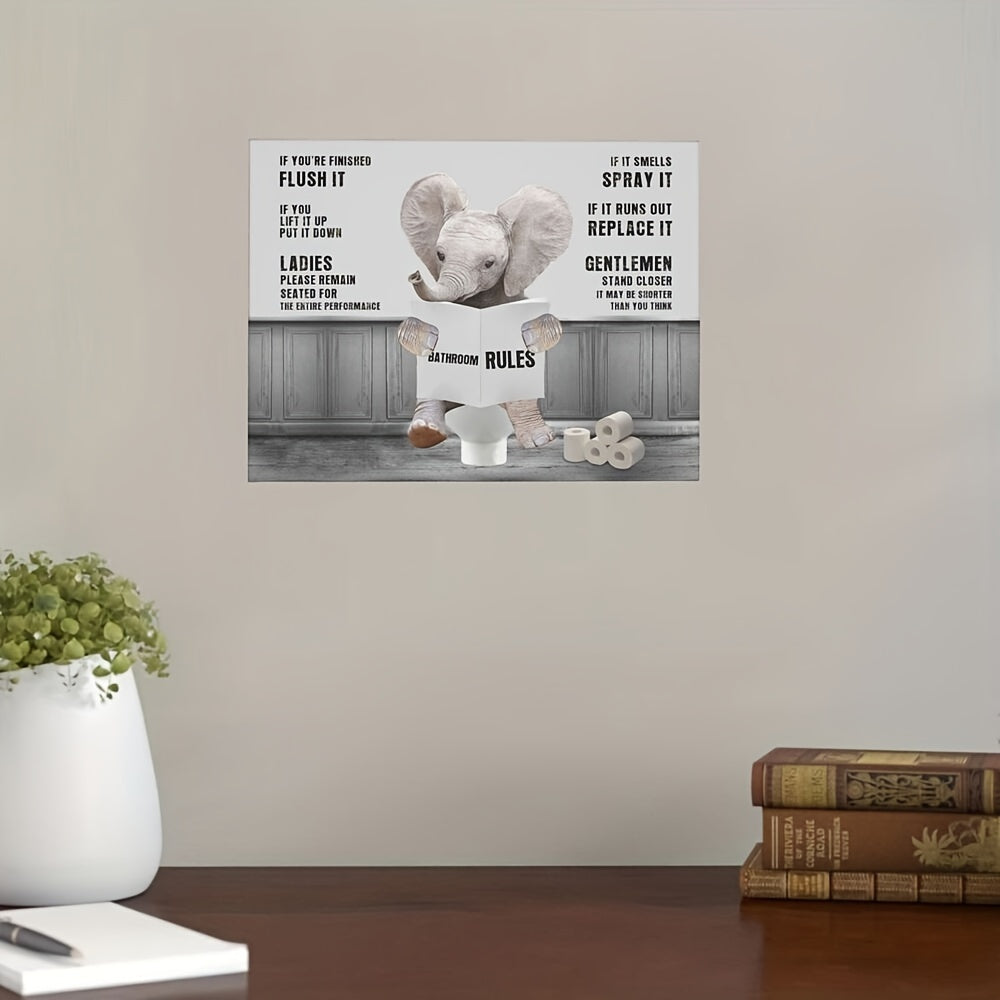 Elephant Bathroom Wall Art Funny Elephant Toilet Bathroom Picture Canvas Painting in Black and White. Perfect for Bathroom Rules Decor. Farmhouse Frame Artwork for an Interesting Touch in any Room - Bedroom, Kitchen, Living Room, Bathroom, Hotel, Coffee