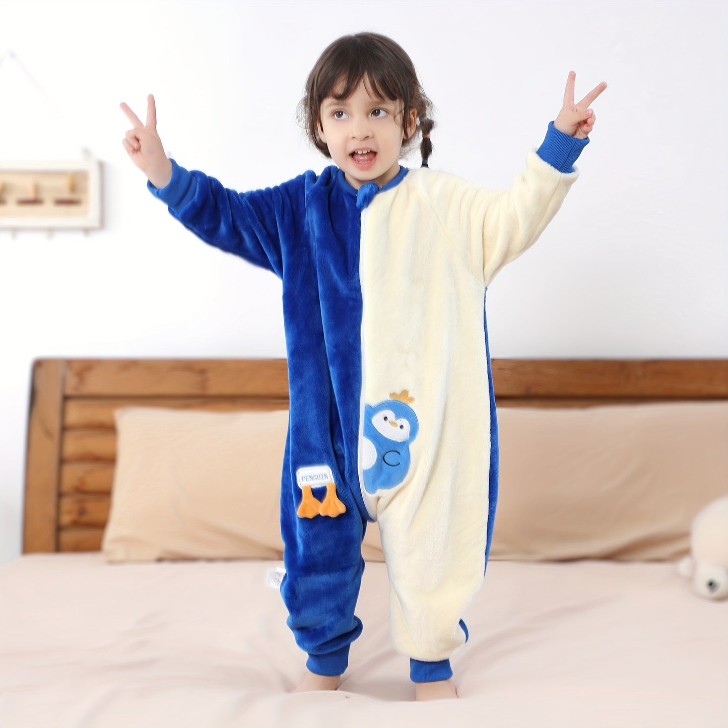 Blue MICHLEY Unisex Sleeping Bag featuring Animal Print, made of Polyester Fleece with Split Leg Design and Zipper Closure. Machine Washable and Suitable for Ages 3-6 Years.