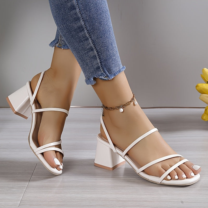 Elegant, versatile high heel sandals in beige, black, and white with rubber sole for all-season wear.