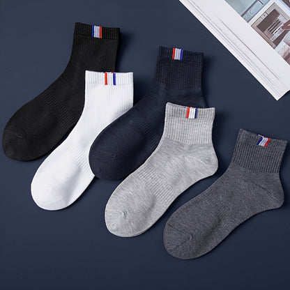 Men's Solid Sport Crew Socks, 5 pairs, breathable and comfortable for all seasons.