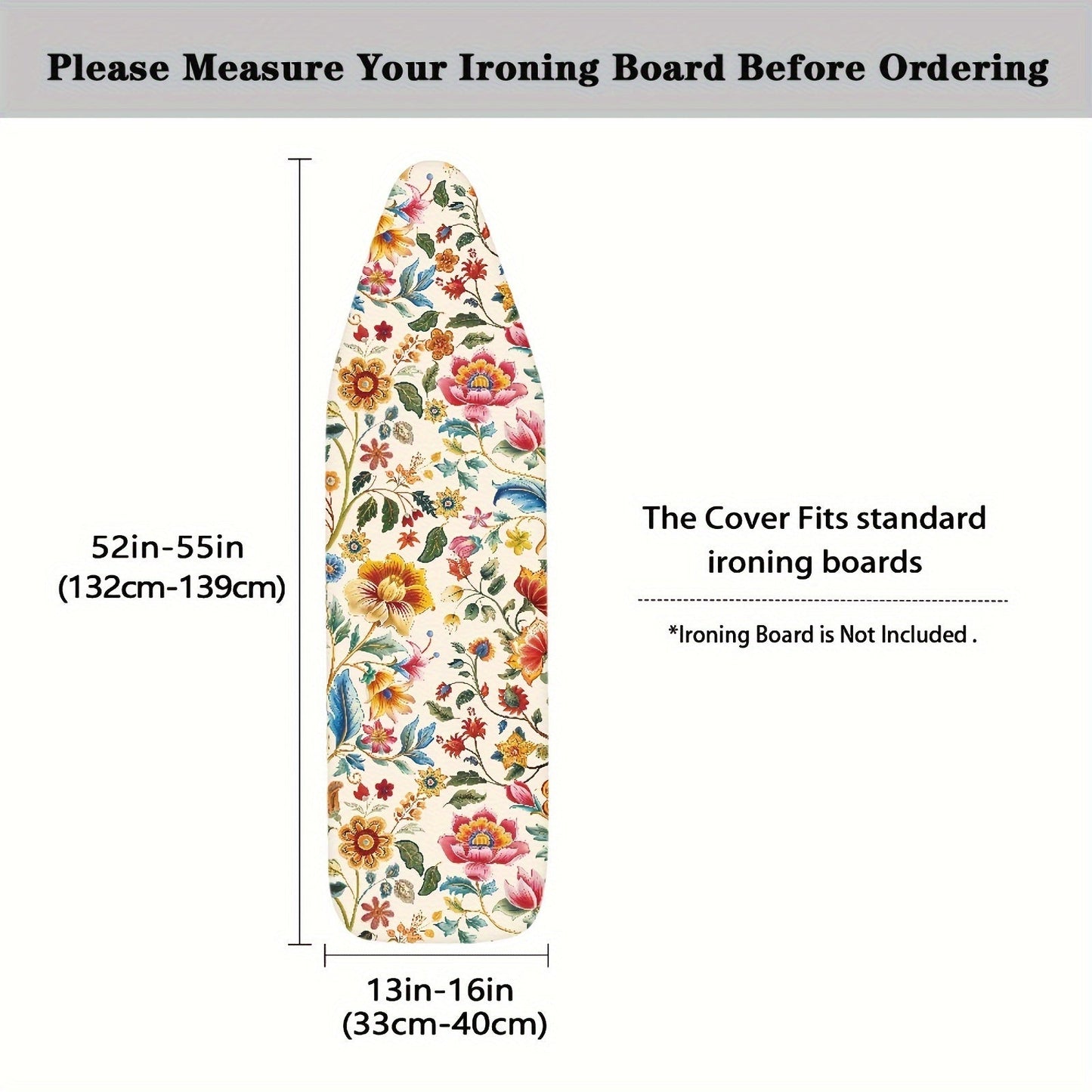 Retro Floral Ironing Board Cover with Stretchable Edge, Single Piece - Dust-Resistant Replacement Item for Household Ironing