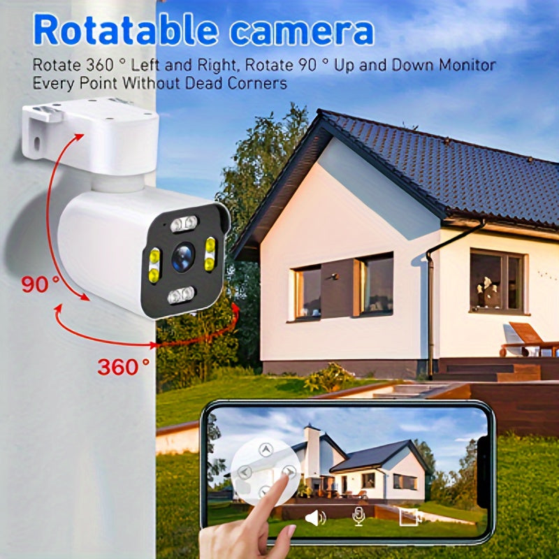 Teruhal 1pc Smart Camera Outdoor - suv o'tkazmaydigan simsiz xavfsizlik kamerasi, 2.4G Wifi ulanishi bilan ta'minlangan. 360 ° aylanish, harakatni aniqlash, ikki tomonlama audio, tungi ko'rish va bulut va SD karta saqlash imkoniyatlari bilan.