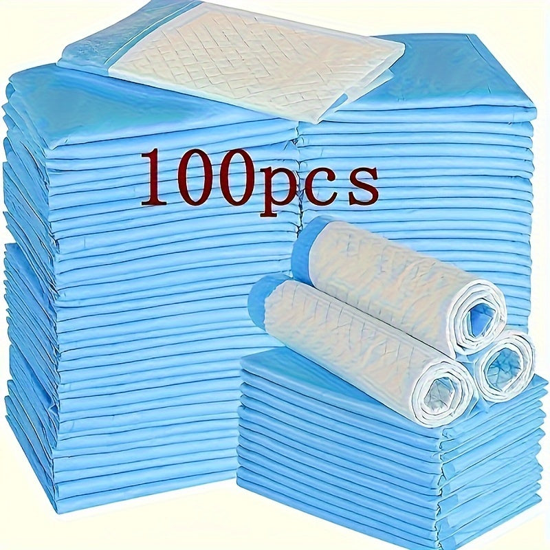 100-Pack disposable dog training pads, 43.69x32.99 cm, super absorbent, leak-proof, blue, woven material, for potty training.