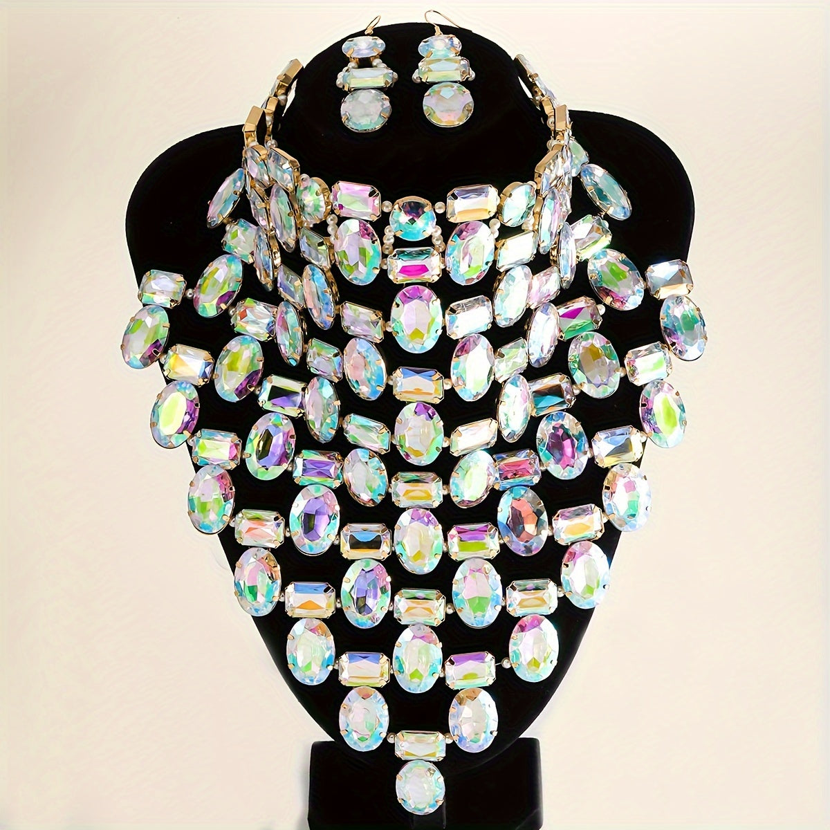 Luxurious 3-piece Jewelry Set - includes stunning Rhinestone-Encrusted Necklace with Pendant, coordinating Earrings, dazzling and stylish accessories for a personalized touch. Ideal for weddings, parties, and special occasions, perfect for modern brides