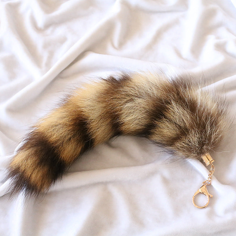 Faux Raccoon Tail Pom Pom Keychain with Metal Split Ring Keyring - Made from Yarn Material - Versatile Accessory for Handbags and Backpacks - Great for Weddings, Birthdays, and Bachelorette Parties - Perfect Gift for Christmas, Easter, Hanukkah