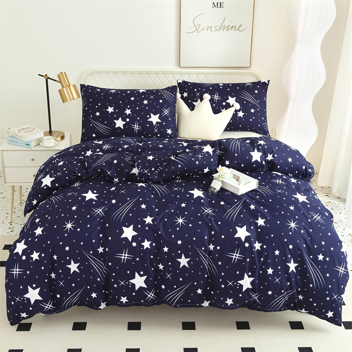 3-piece Fashion Duvet Cover Set with Starry Sky Pattern, Soft and Breathable Bedding Set for Bedroom, Guest Room, School Dorm Decor. Includes 1 Duvet Cover and 2 Pillowcases (Core not included).