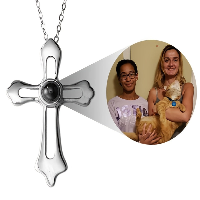 Get a Personalized Picture Engraved on Stainless Steel Cross Pendant Necklace: Elegant Jewelry for Women, Perfect for Daily Wear & Mother's Day Gift, All-Season Holiday Favorite