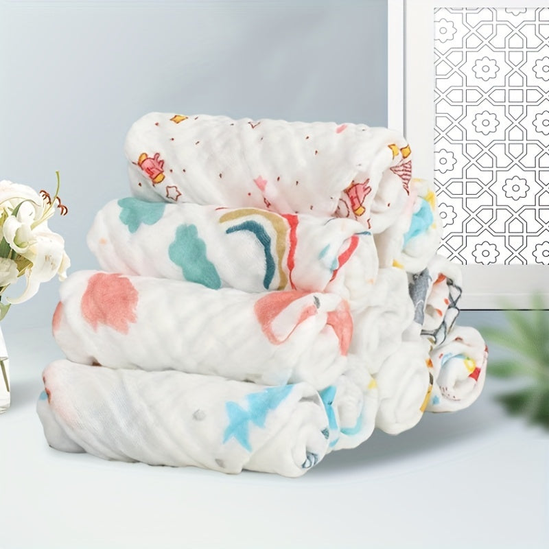 Five pieces of Children's Square Face Towels made of Six-layer Cotton with Print Design