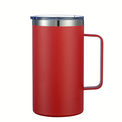 Stainless steel coffee mug, 24oz, vacuum insulated with lid and handle, ideal for all seasons, makes a great gift.