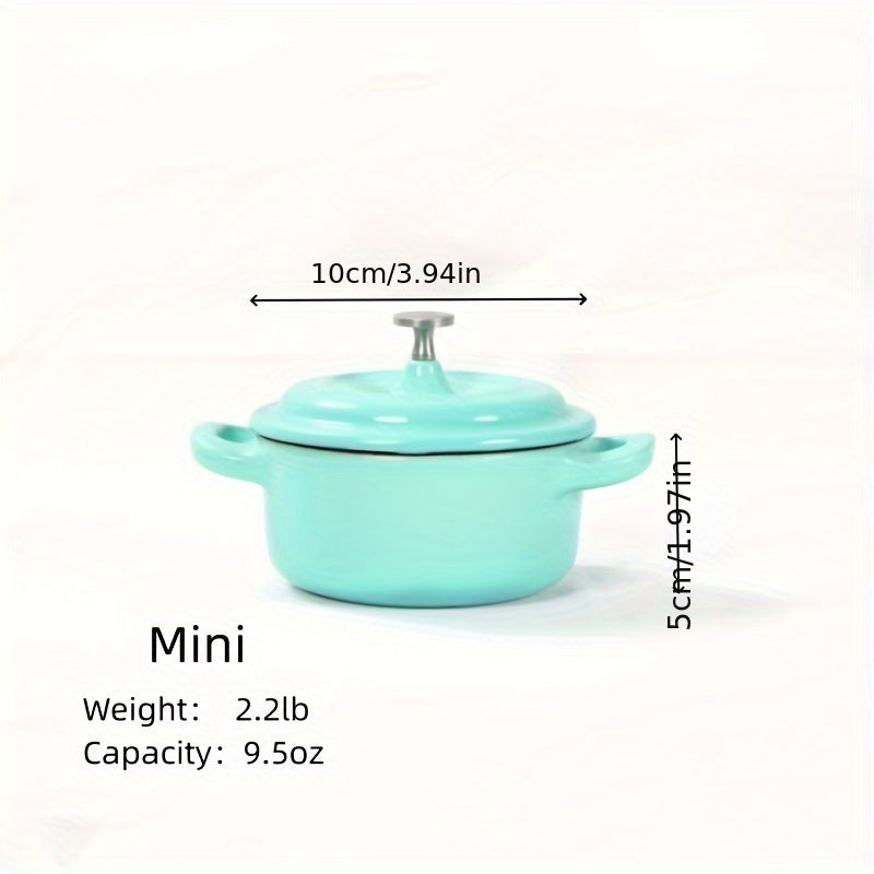 Compact 9.5oz Mini Stew Pot - Non-Stick, Enamel-Coated Cast Iron suitable for Induction & Gas Cooktops, Ideal for Home Kitchens.