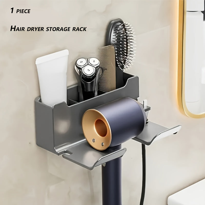 Wall-mounted hair dryer storage rack for home use without punching.