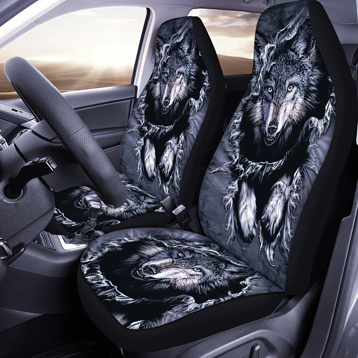 Convenient and versatile Wolf Print Car Seat Cover - Easy to install, clean, lightweight, and suitable for all seasons.