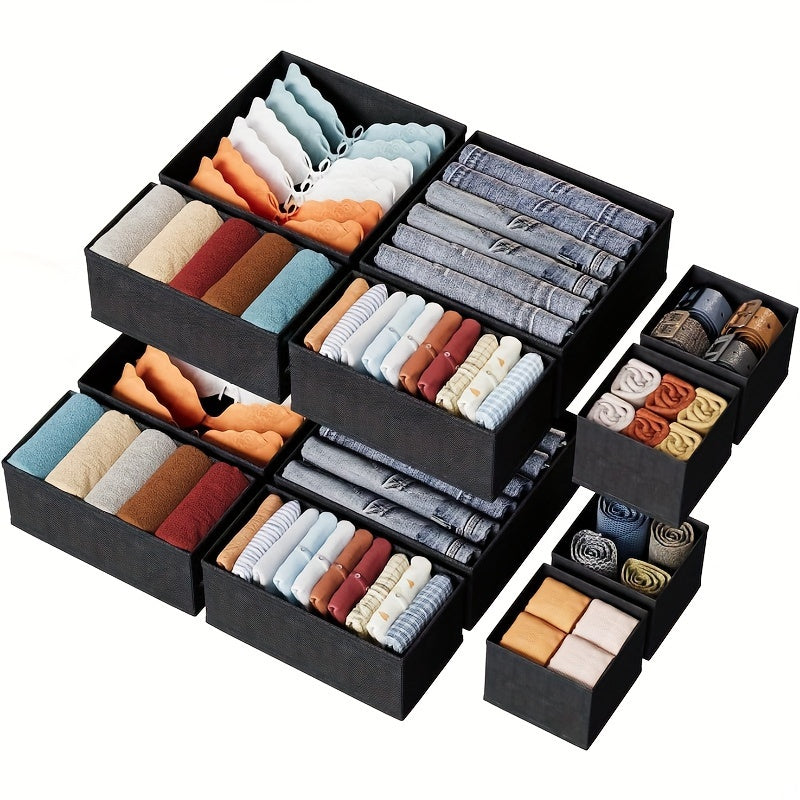 12-piece cloth drawer organizer made of non-woven fabric with zipper, suitable for socks, bras, towels, ties in beige color.