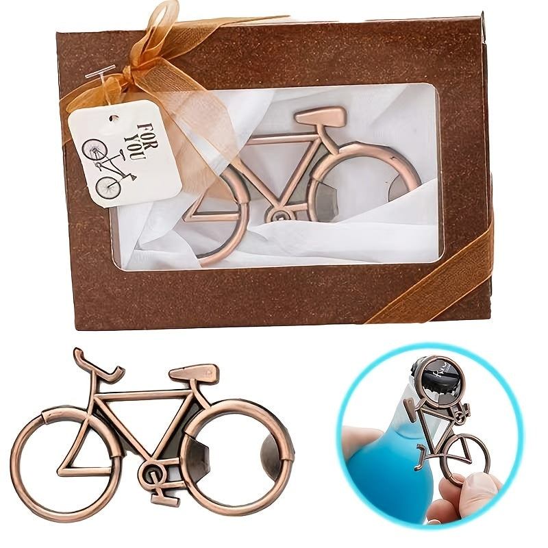 Stylish bicycle shaped metal beer bottle opener, perfect for wedding guests, staff anniversary souvenirs, and company anniversary gifts.