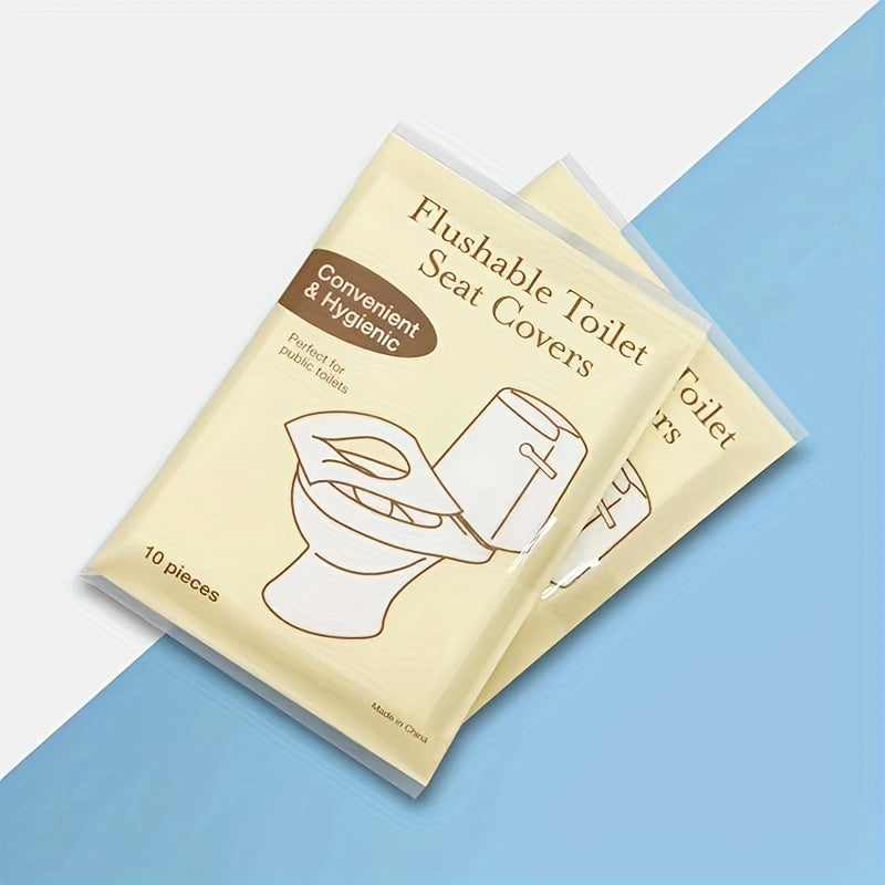 80/10 pack of biodegradable flushable paper toilet seat covers for adults and potty training, ideal for public restrooms, airplanes, and camping.